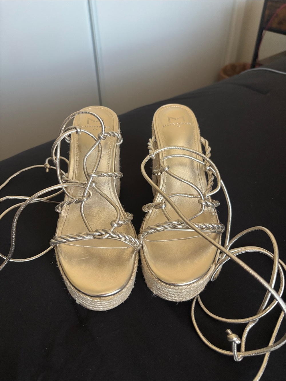 Marc Fisher Gold Metallic Lace-Up Platform Sandals